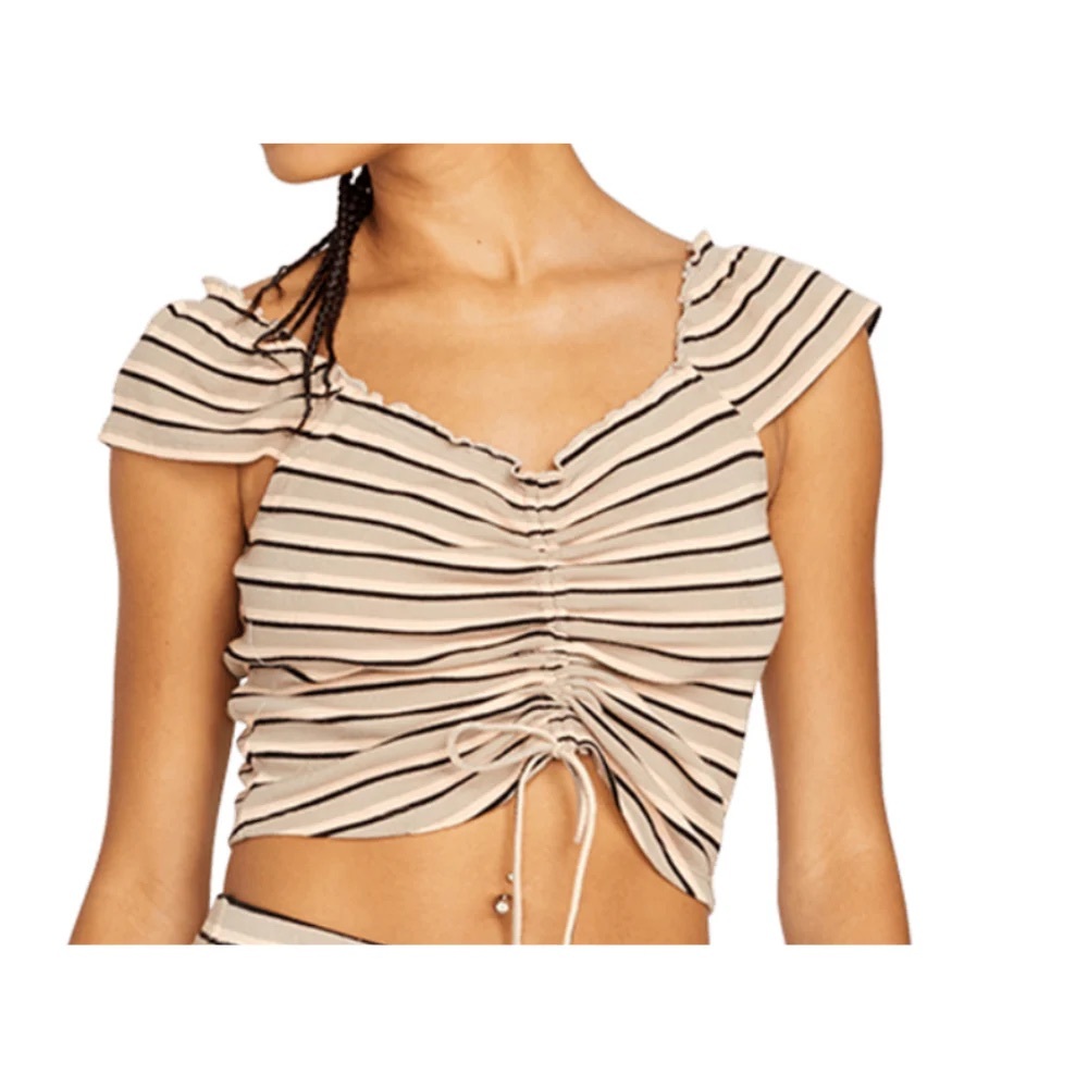 NWOT Volcom  Beige and Black Striped Crop Top
